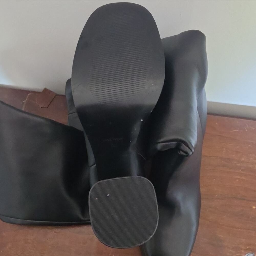 **NEW -Nine West Black Knee High Riding Boots Zip Square Toe Regular Calf US 9 M - Picture 6 of 8